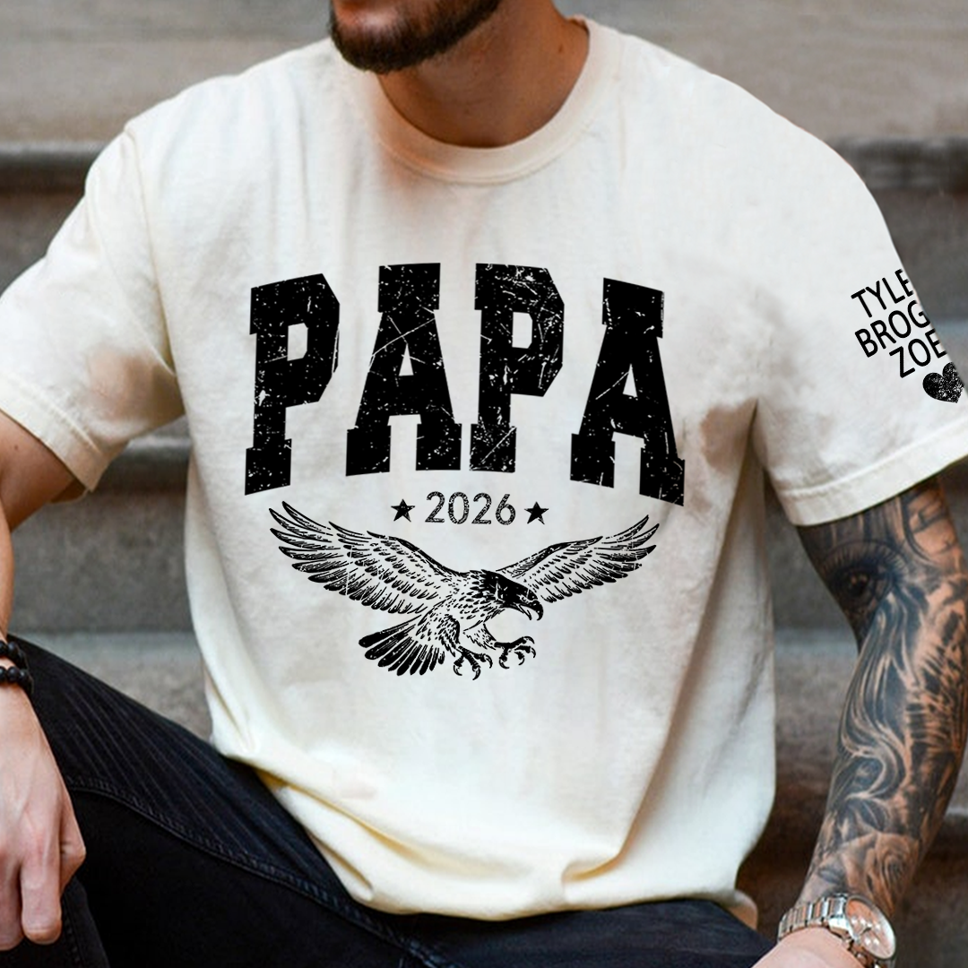 Custom Papa T-Shirt, Personalized Distressed Patriotic Eagle Design Father's Day Tee