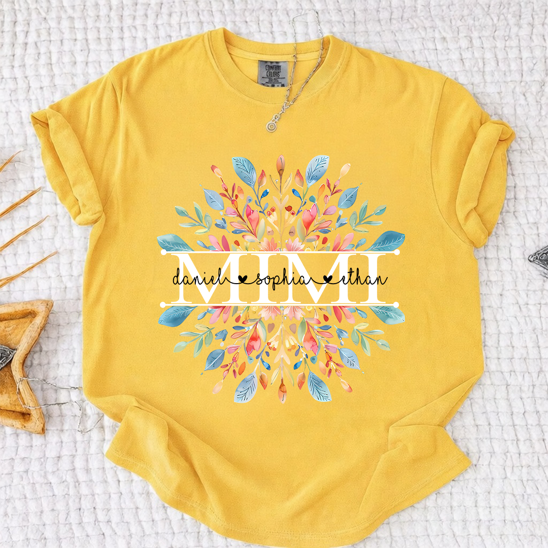 Comfort Colors Personalized Mimi Shirt with Floral Design – Custom Family Name Shirt for Grandma