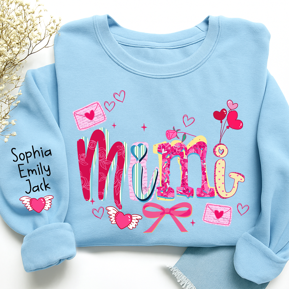Custom Mimi Valentine Brushstroke Sweatshirt, Heart Shaped valentine Gift for Grandma And Kids