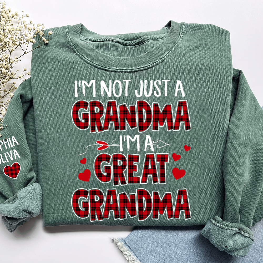 I’m Not Just a Grandma I’m a Great Grandma Sweatshirt, Personalized Buffalo Plaid Heart Shirt