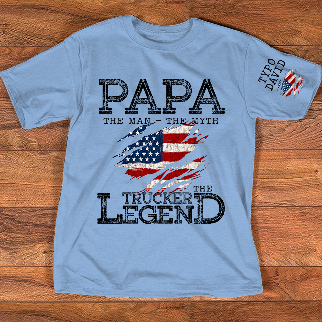 Personalized Papa The Man The Myth The Legend Trucker, 4th July Independence Day American Flag Gift For Grandpa And kids