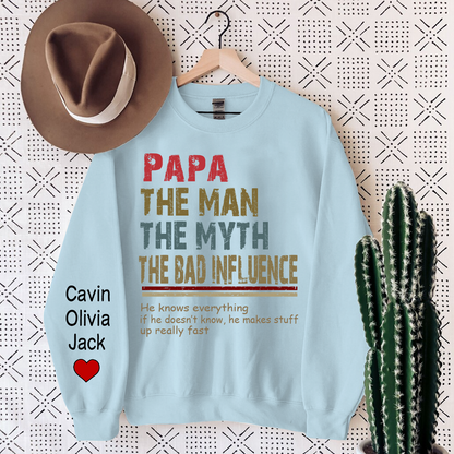Papa The Man The Myth The Legend, Custom Papa With Kids Sweatshirt