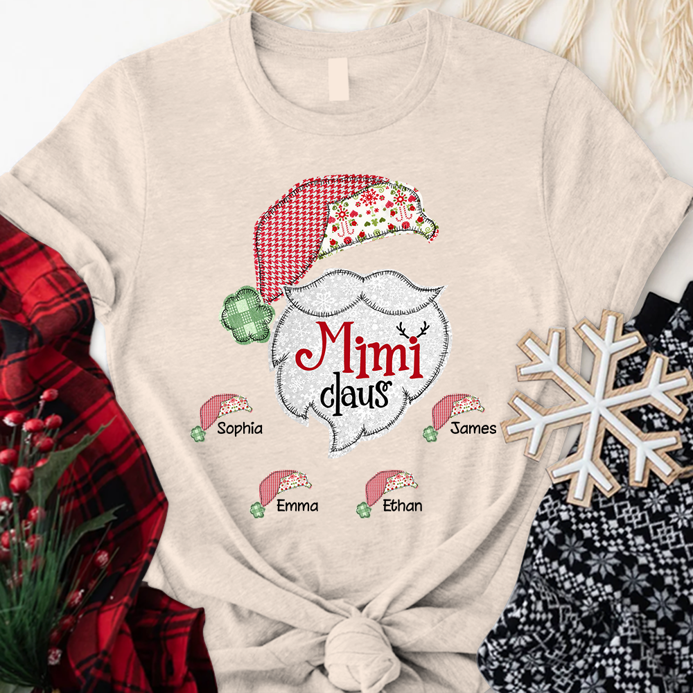 Custom Mimi Claus With Grandkids Christmas T-Shirt