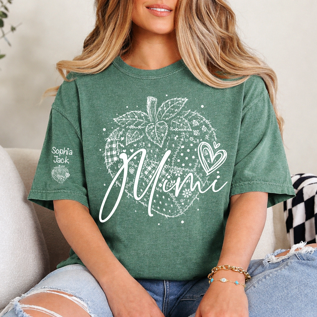 Custom Mimi Shirt with Strawberry Design, Personalized Grandma or Mom Tee Gift For Grandma And Kids