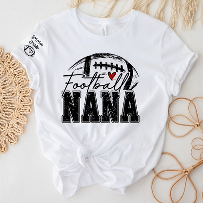 Personalized Nana Football Shirt with Heart, Custom Football Tee Kids Names And Grandma
