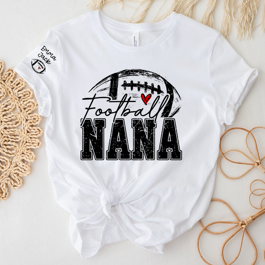 Personalized Nana Football Shirt with Heart, Custom Football Tee Kids Names And Grandma