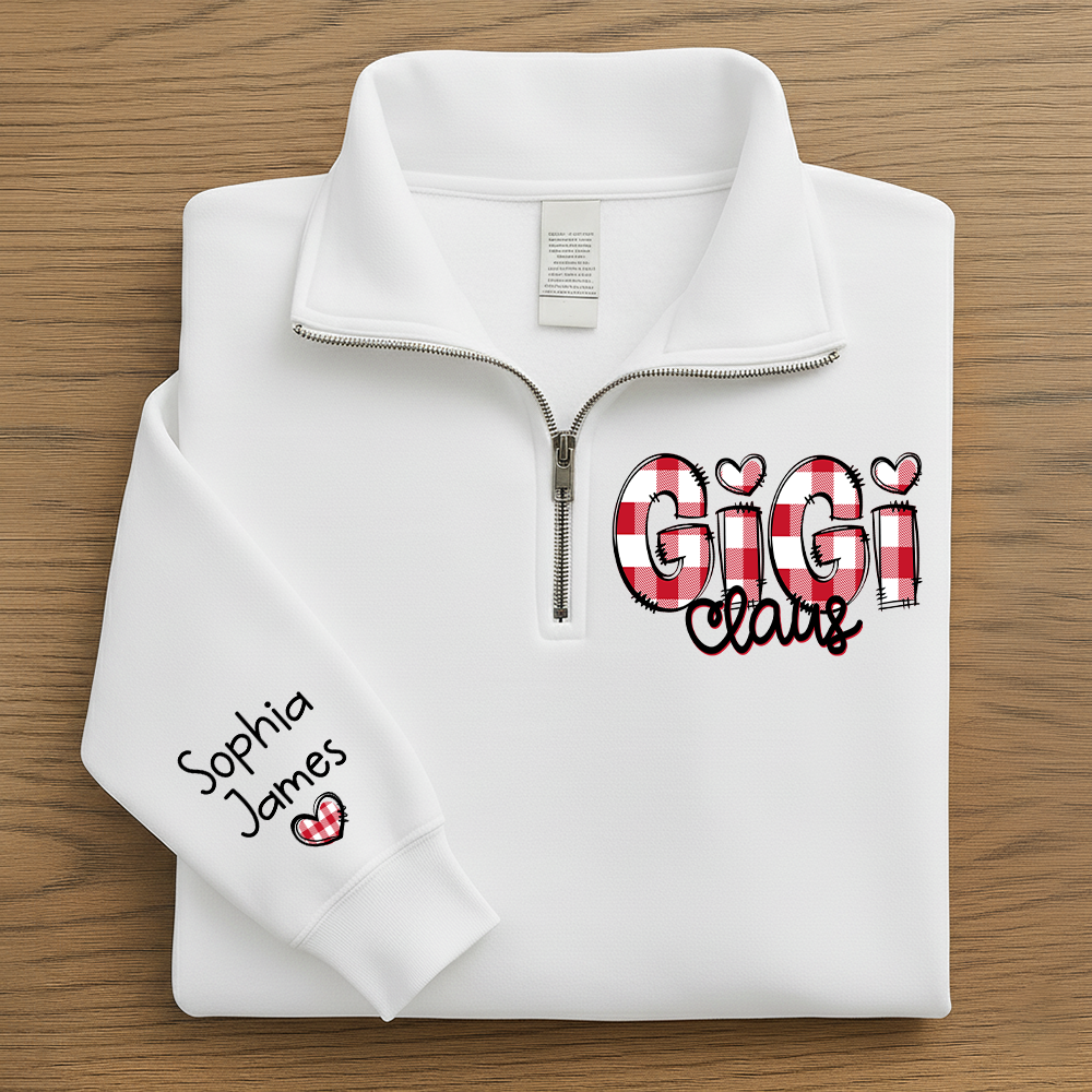 Personalized Gigi Claus Zip Sweatshirt – Custom Name Buffalo Plaid Christmas Sweatshirt Gift For Grandma