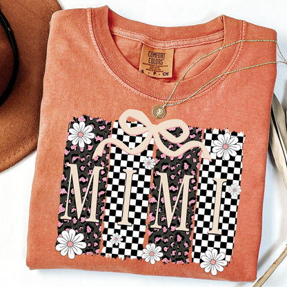Comfort Colors® Mimi Graphic Tee, Retro Checkered Daisy Print Shirt for Grandma