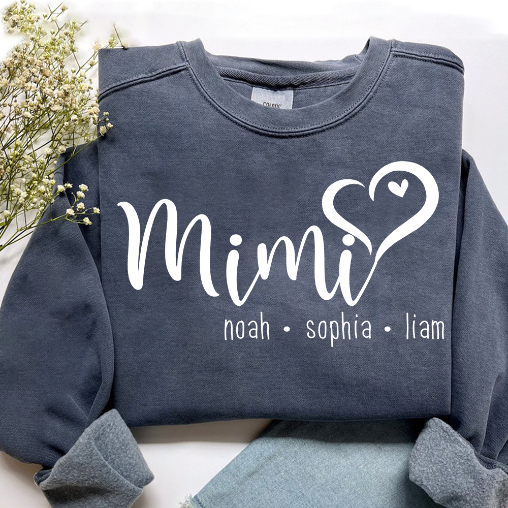 Personalized Mimi Heart Sweatshirt, Gift for Grandma and Kids, Unique Gift for Grandma and Family