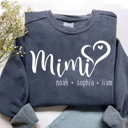Personalized Mimi Heart Sweatshirt, Gift for Grandma and Kids, Unique Gift for Grandma and Family