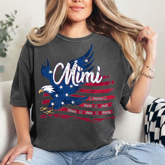 Custom NameEagle T Shirt, Personalized Grandkids Names American Flag Eagle Shirt 4th of July Gift for Grandma