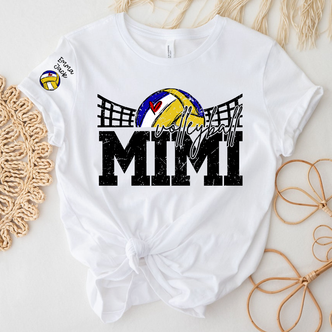 Personalized Mimi Volleyball Shirt with Heart, Custom Volleyball Tee Kids Names And Grandma