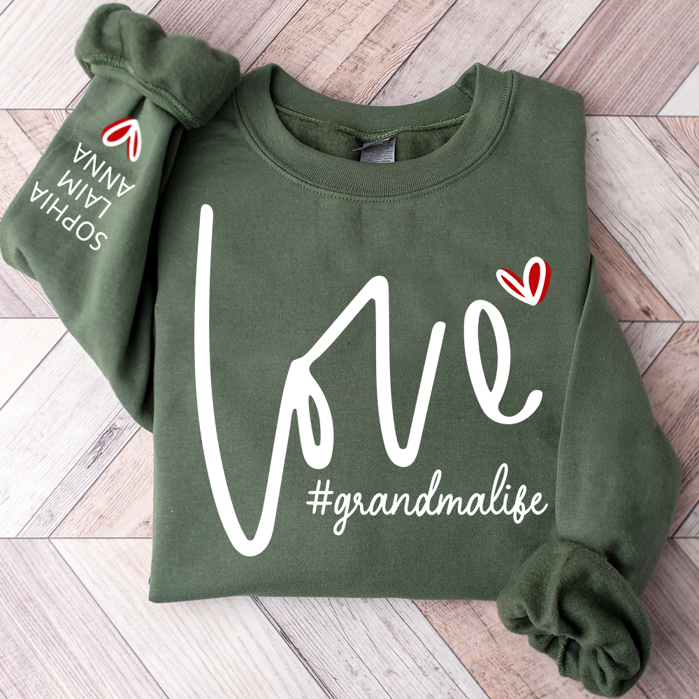 Custom Love Grandma Life Valentine Sweatshirt, Heart Valentine Gifts For Grandma And Kids