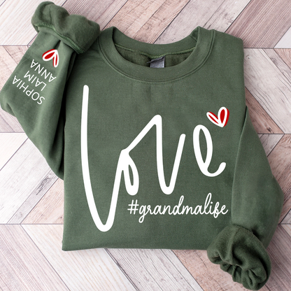 Custom Love Grandma Life Valentine Sweatshirt, Heart Valentine Gifts For Grandma And Kids