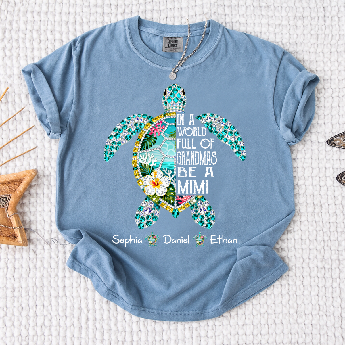 Comfort Colors Personalized Mimi Sea Turtle Shirt – Custom Grandkids Names Turtle T-Shirt, In a World Full of Grandmas Be a Mimi Gift