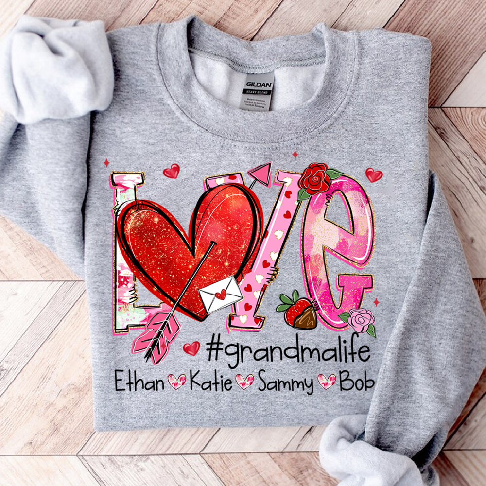 Custom Grandma Life Love Sweatshirt, Heart Patchwork Valentine Gift For Grandma And Kids