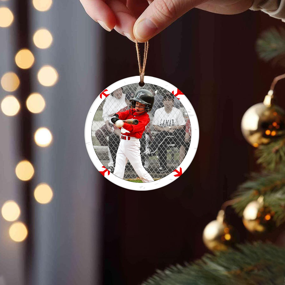 Baseball Christmas Acrylic Ornament, Personalized Name, Year & Photo Sports Decoration 2025