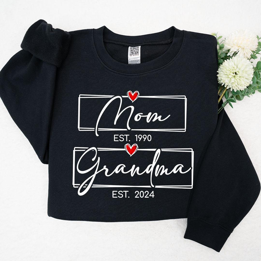 Mom Est Grandma Est Custom Heart Grandma Shirt, Mom Grandma