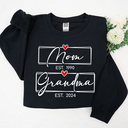 Mom Est Grandma Est Custom Heart Grandma Shirt, Mom Grandma