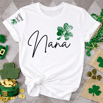 Lucky Grandma St Patrick’s Day T Shirt, Nana Shamrock Custom Names Design