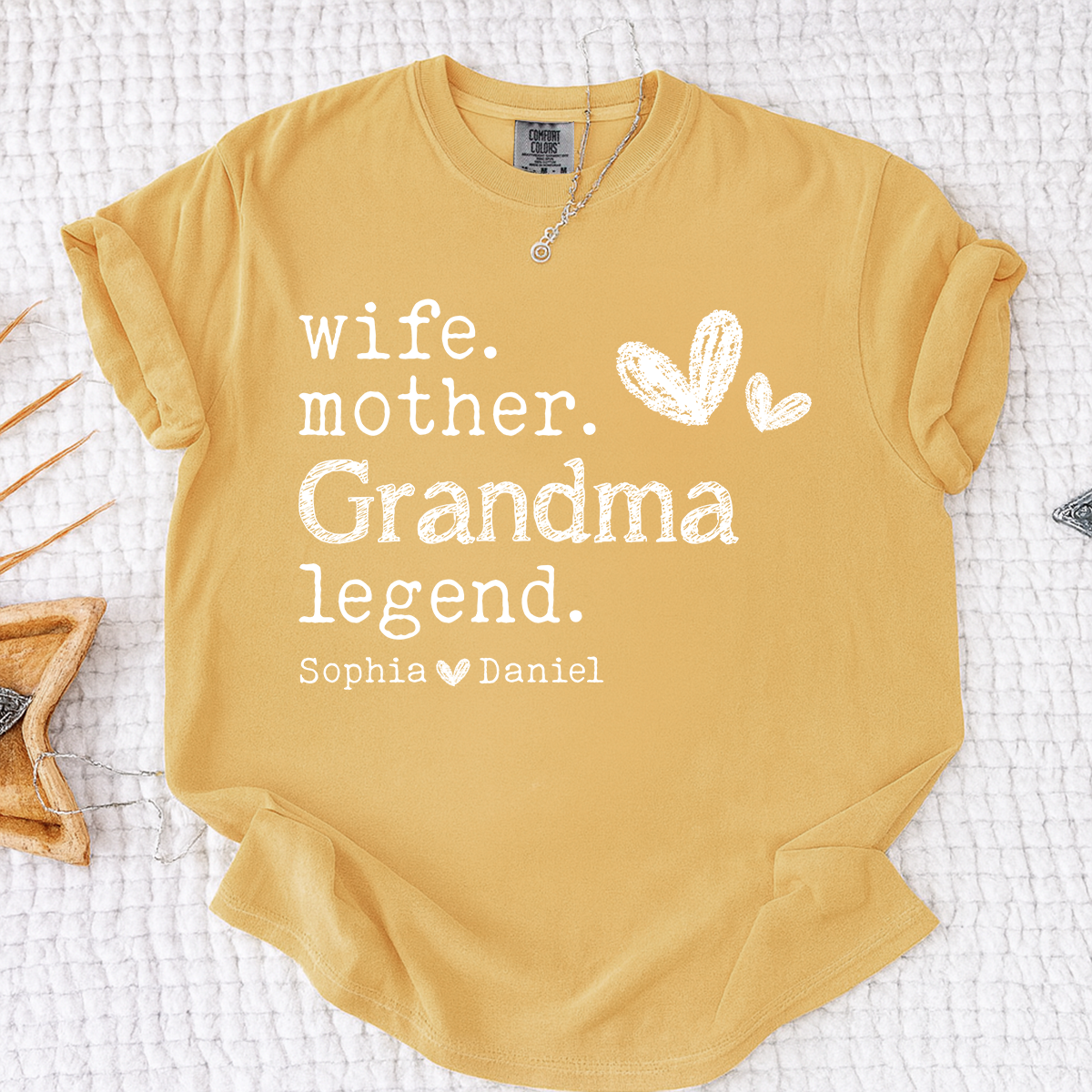 Comfort Colors Wife Mother Grandma Legend Shirt, Personalized Shirt with Kids Names, Gift for Grandma, Wife, and Mom