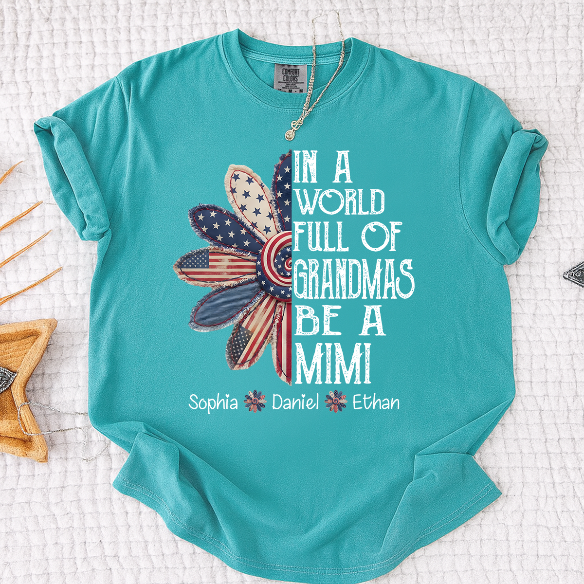 Comfort Colors In A World Full Of Grandmas Be A Mimi Shirt Personalized with Names Patriotic Floral Graphic Custom Grandma Mimi Apparel