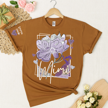 Personalized Mimi Shirt – Floral Mimi T-Shirt with Custom Name and Elegant Purple Design
