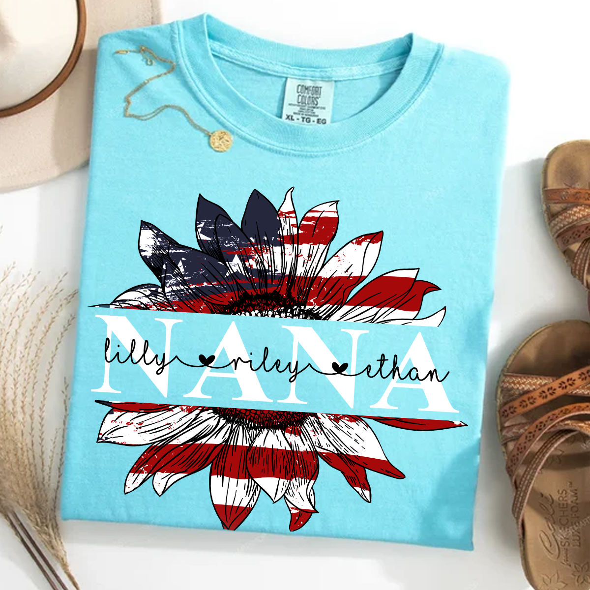 Comfort Colors® Grandma Flower Flag USA Shirt, Gift For Grandma T-Shirt