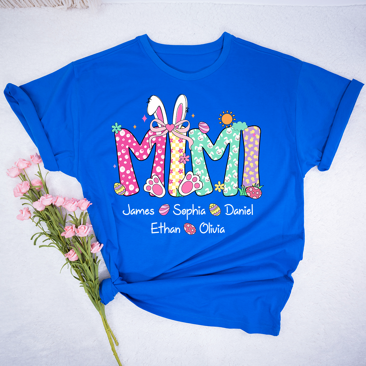 Personalized Gigi Easter Shirt With Bunny Ears, Custom Gigi Shirt With Grandkids Names