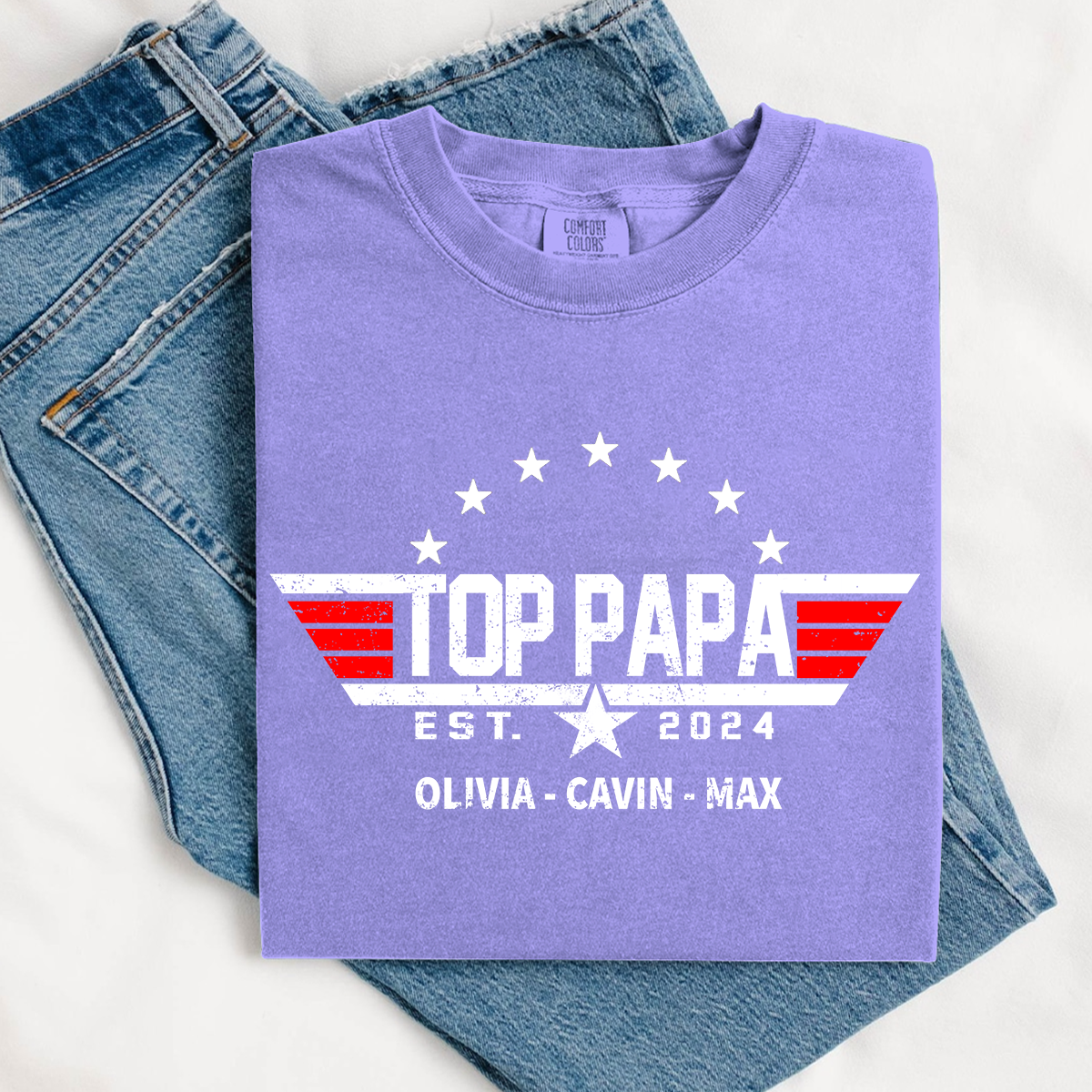 Comfort Colors® Custom Top Papa Est And Grandkids American 2025 T-Shirt
