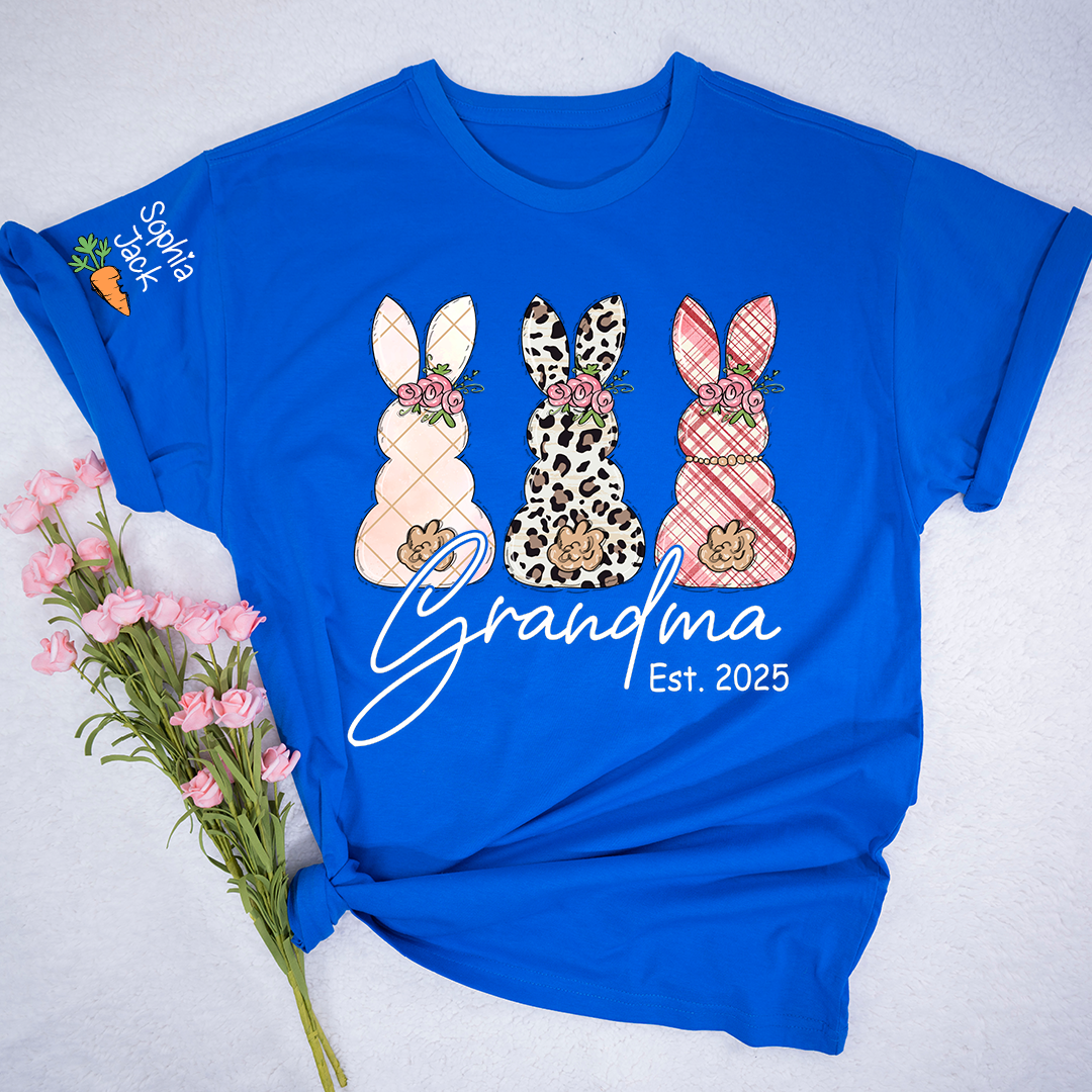 Personalized Grandma Bunny Shirt, Custom Names Easter Bunny Graphic T-Shirt