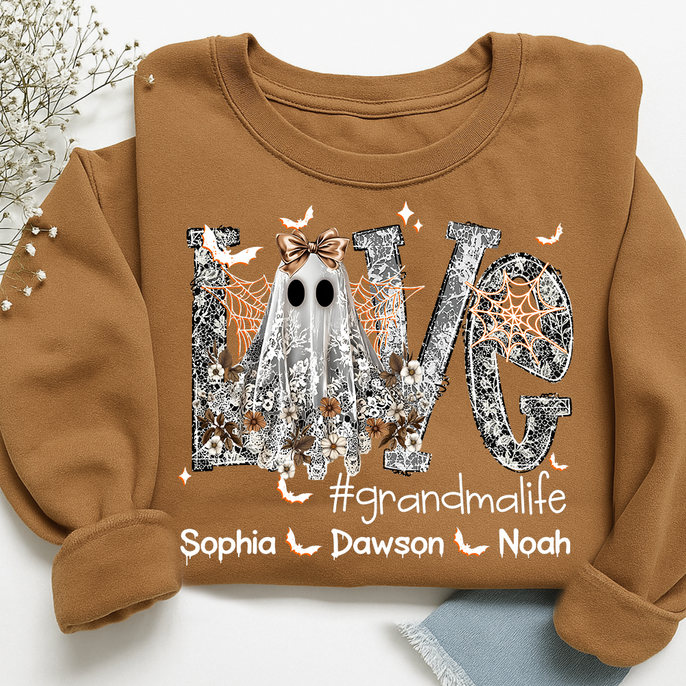 Personalized Halloween Grandma Life Sweatshirt, Custom Love Bats with Kids Names