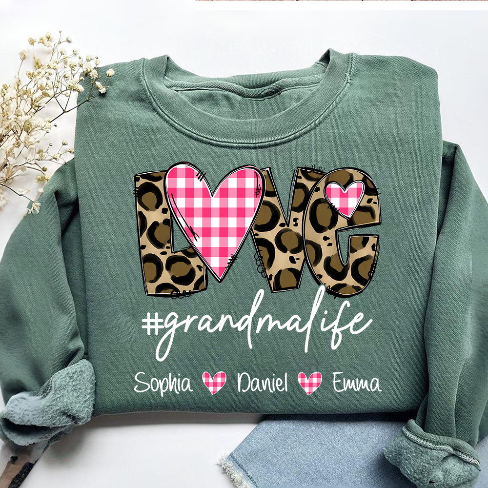 Personalized Grandma Sweatshirt Love Grandmalife with Names, Custom Family Crewneck