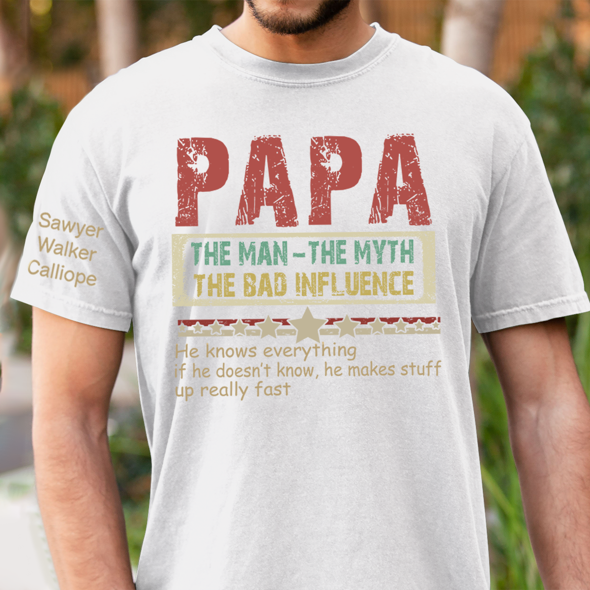 Personalized Papa The Man The Myth The Bad Influence T-Shirt, Father's Day Shirt
