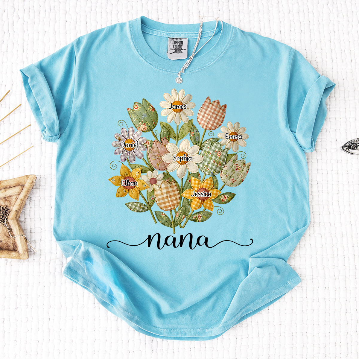 Comfort Colors Personalized Nana Shirt with Grandkids Names, Custom Flower Bouquet Grandma T Shirt, Family Gift for Nana