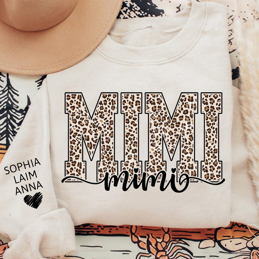 Personalized Mimi, Gift for Grandma with Leopard Heart and Custom Names