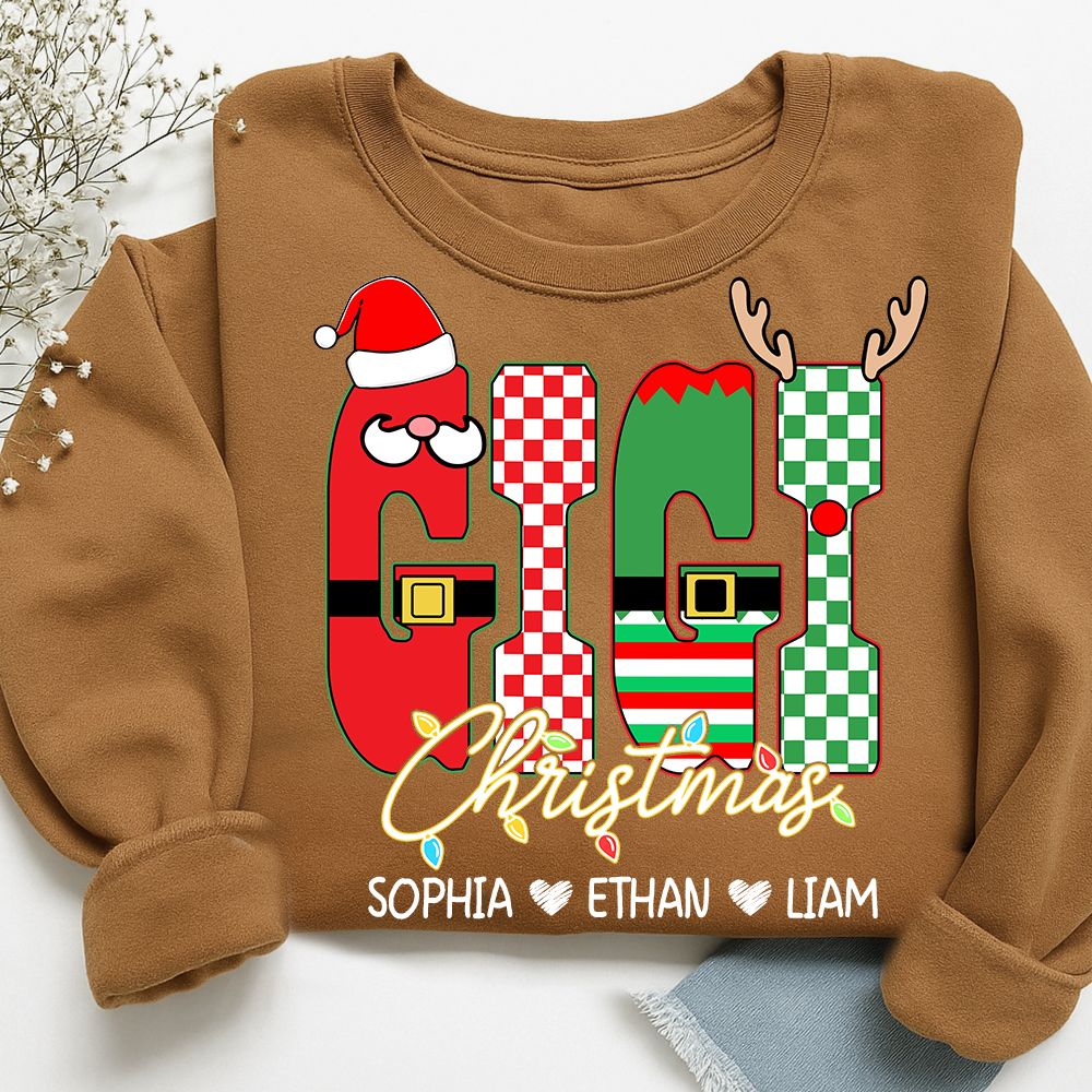 Preppy Merry Christmas Mimi Sweatshirt, Customized Name Gifts for Grandma and Kids