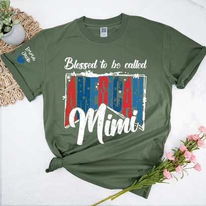 Blessed to Be Called Mimi Shirt, Personalized Mimi T-Shirt with Custom Names and Patriotic Design