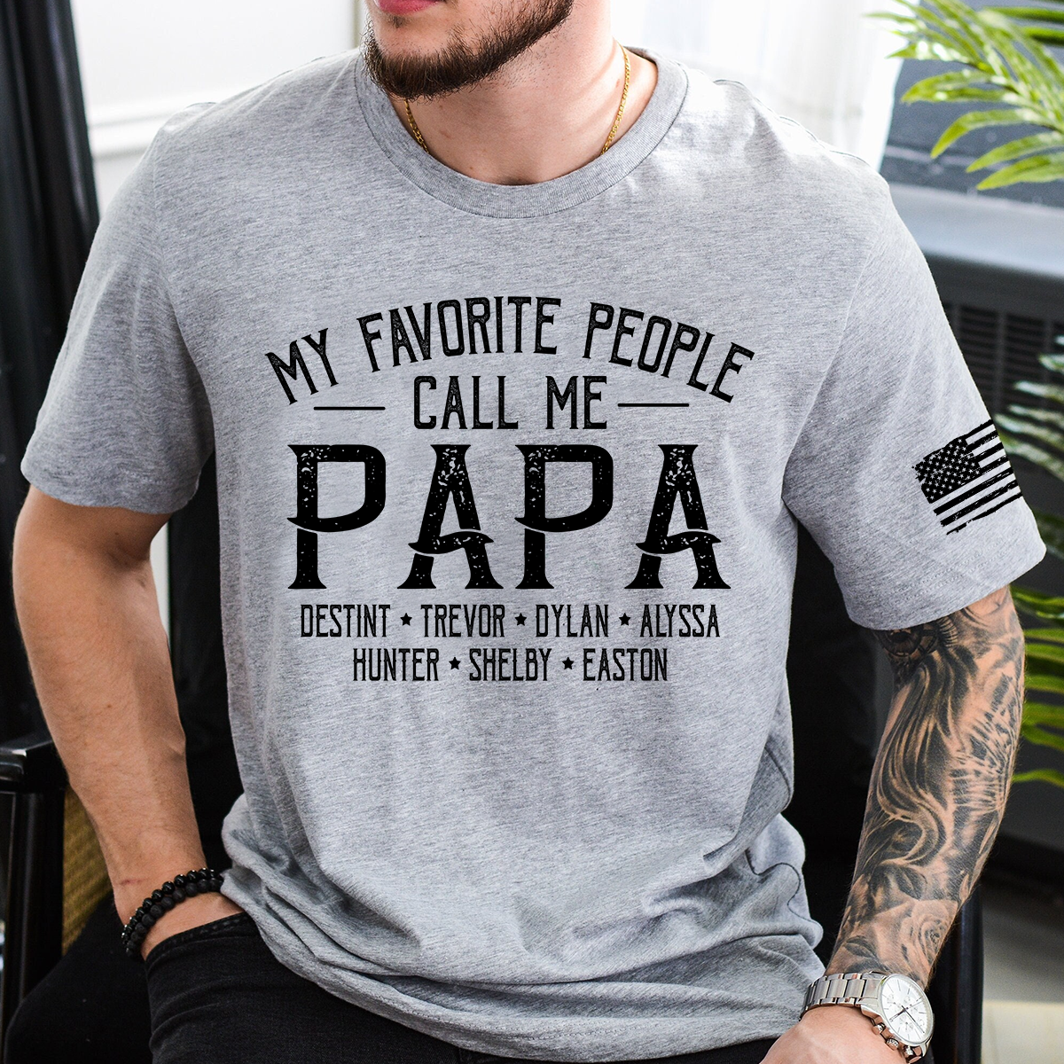 My Favorite People Call Me Papa Shirt Personalized Dad T Shirt With Kids Names, Custom Grandpa Tee For Men