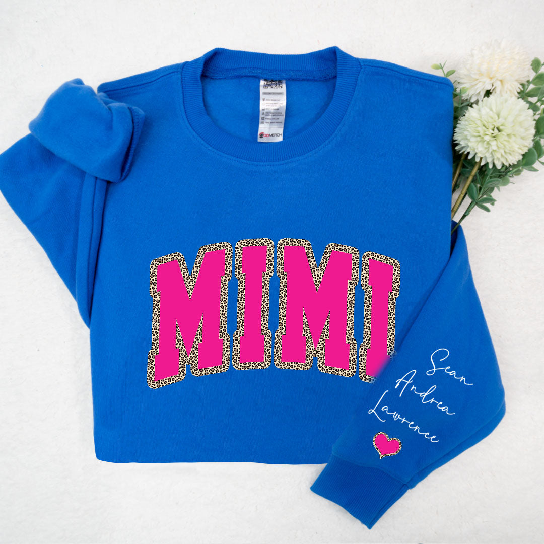 Mimi Leopard Pink And Grandkids Mother's Day Sweatshirt