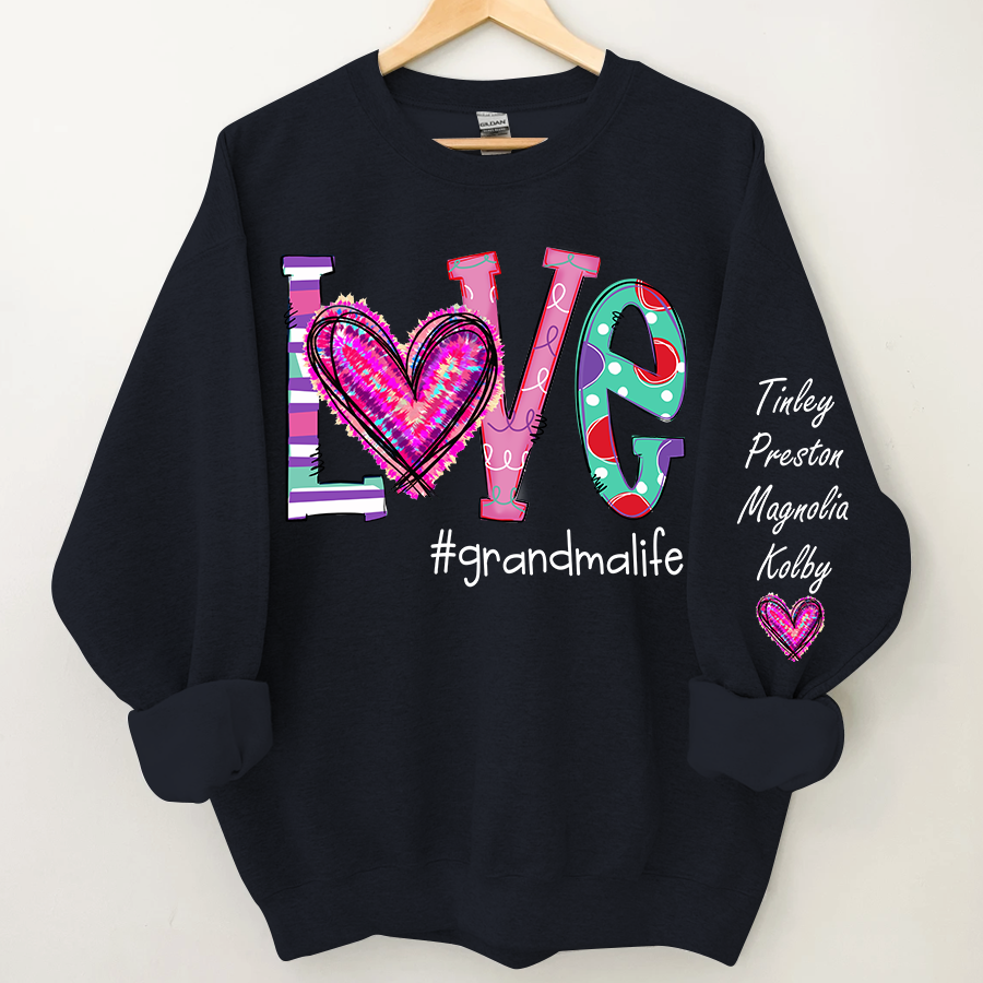 Personalized Grandma Life Color Trend Sweatshirt, Custom Grandma With Grandkids Name On The Sleeve Sweatshirt
