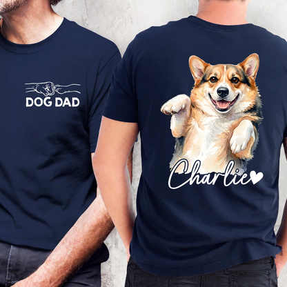 Custom Dog Dad Shirt, Personalized Pet Portrait T Shirt with Dog Name, Gift for Dog Owners and Pet Lovers