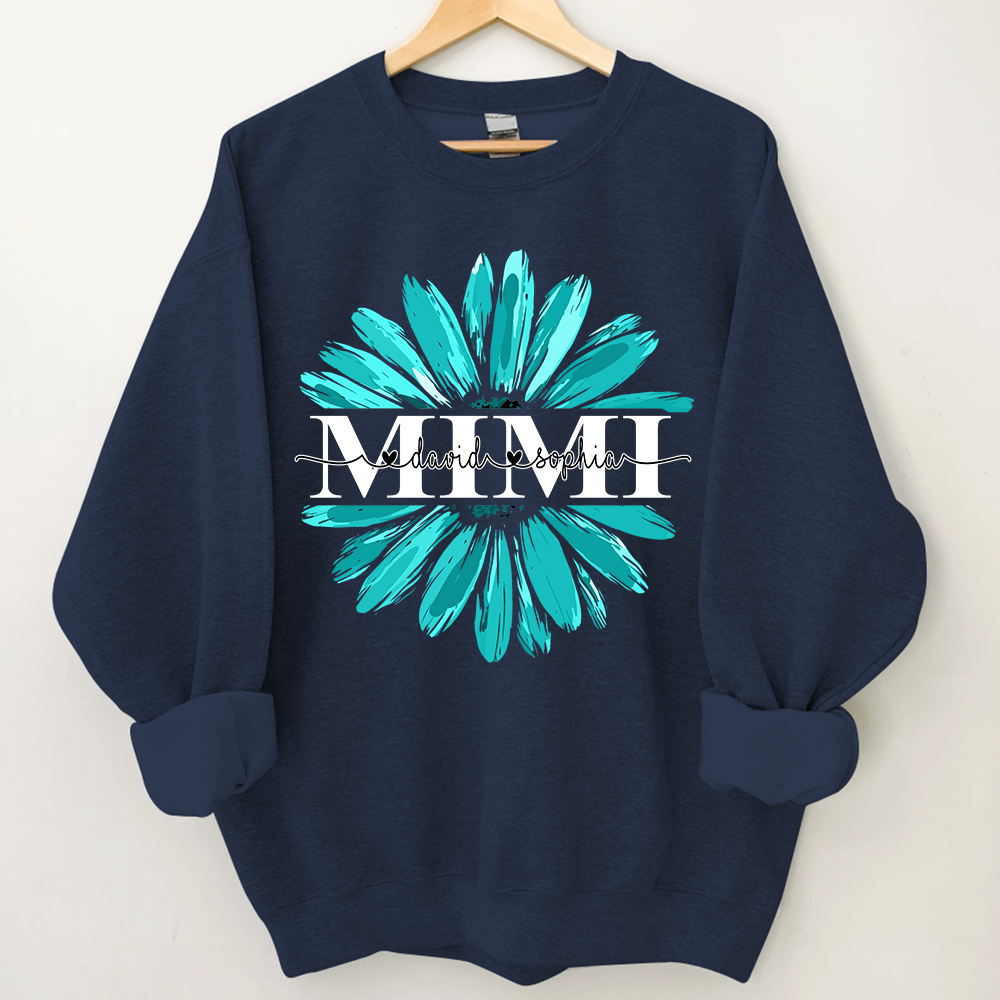 Mimi Turquoise Daisy Flower With Grandkids Sweatshirt