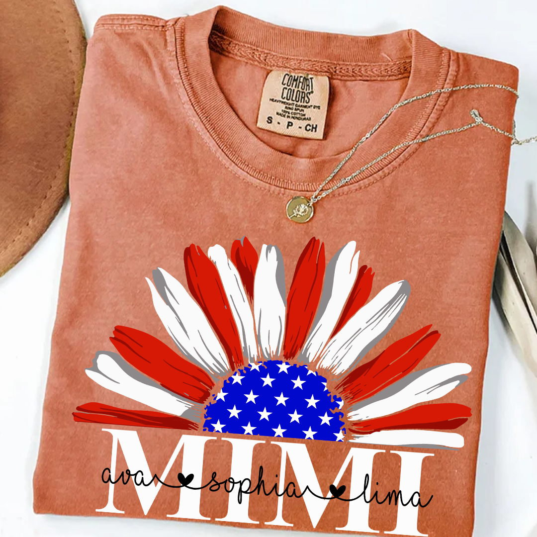 Comfort Colors® Custom Mimi And Grandkids – USA Flag Daisy Tee