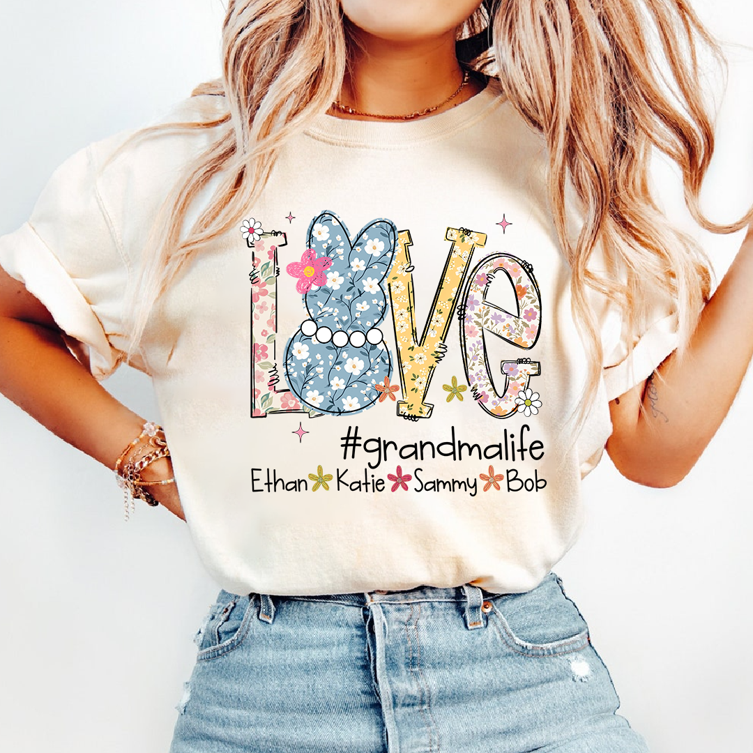 Grandma Life Love Shirt Personalized with Grandkids Names, Floral Family T Shirt