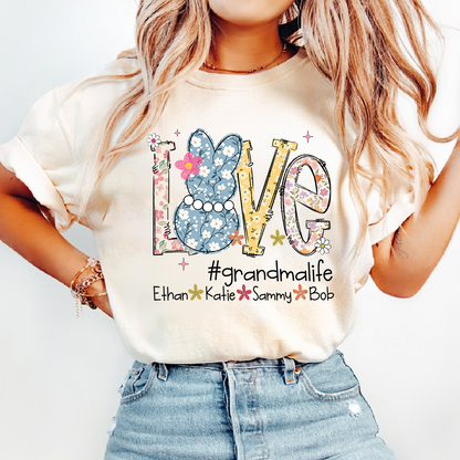 Grandma Life Love Shirt Personalized with Grandkids Names, Floral Family T Shirt