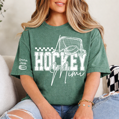 Custom Hockey Mimi T Shirt, Personalized Family Names with Hockey Design
