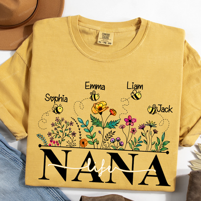 Comfort Colors® Nana Life Wildflower And Bee Kids T-Shirt, Gift For Grandma T-Shirt