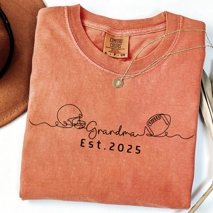 Comfort Colors® Custom Football Helmet and Ball Graphic Tee, Grandma Est. 2025 T-Shirt