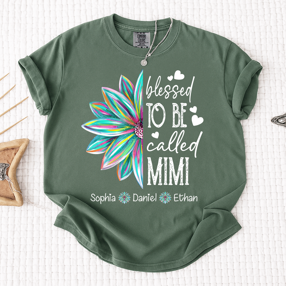 Comfort Colors Blessed To Be Called Mimi Colorful Flower T Shirt, Personalized Grandma Shirt with Kids' Names